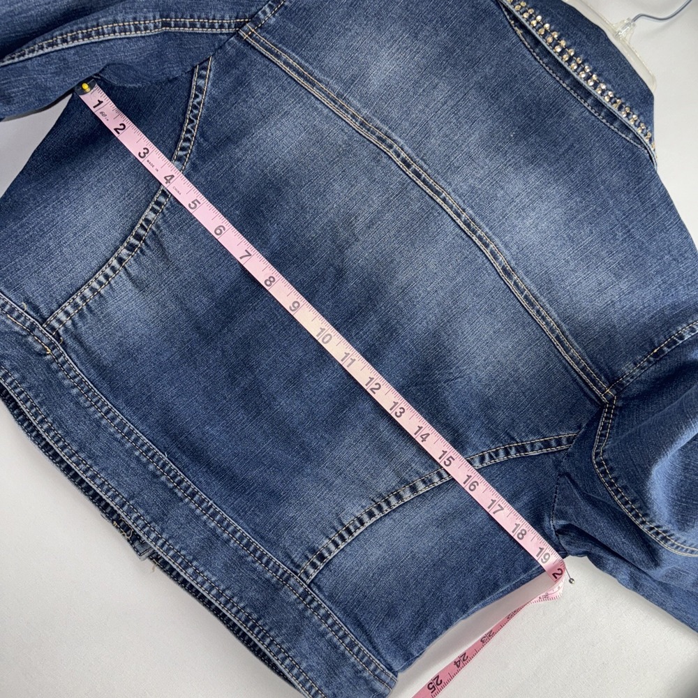 Chicos 1 Platinum Denim Jacket Womens Cropped Rhinestone Bling size Medium - Picture 9 of 12